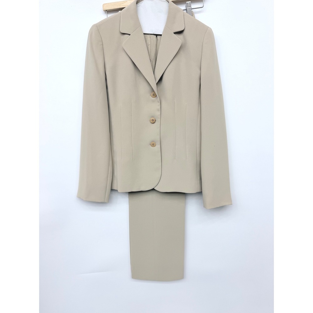 Ann Taylor LOFT 2 Piece Pant Suit Blazer Trousers Office Women 6 Beige